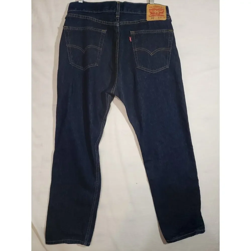 Levis 505 Regular Fit Mens Jeans Straight Leg Dark Wash Denim 34 x 30 R336